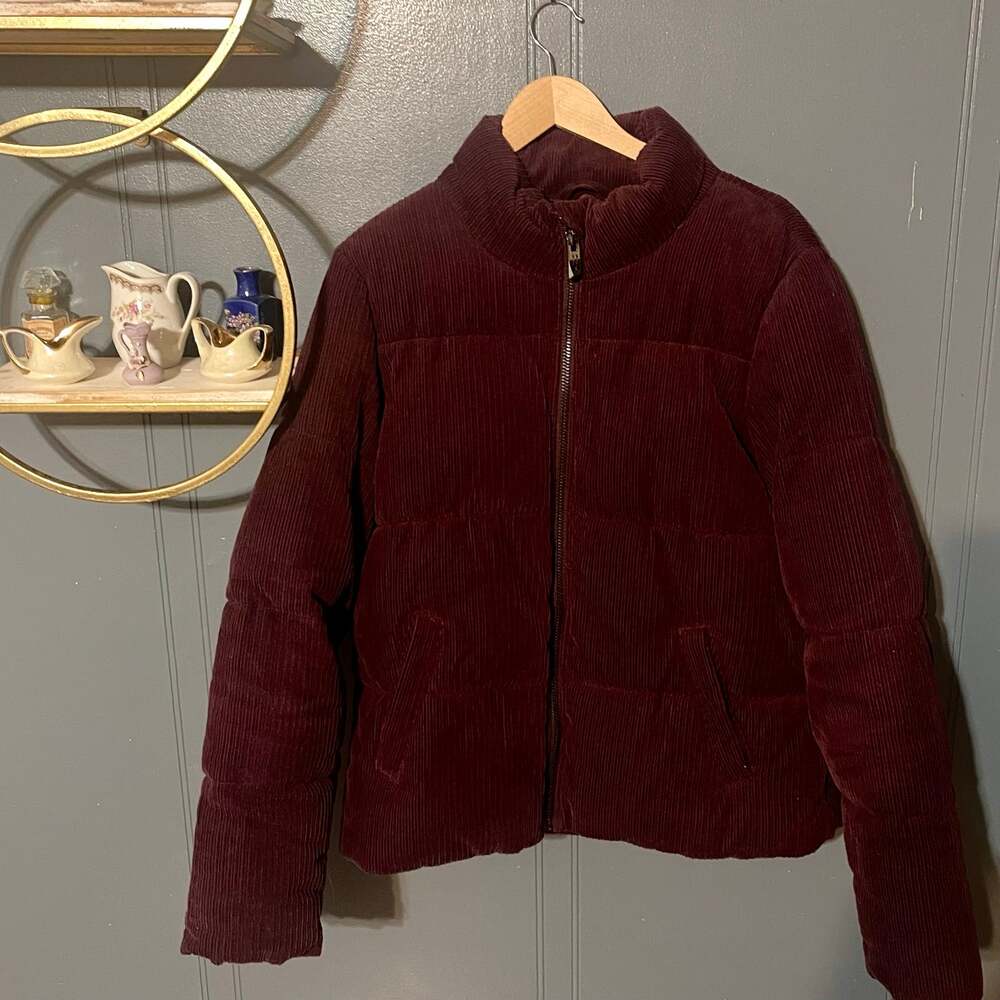EUC vintage style Marc New York Wine Red Corduroy Quilted Puffer Winter Coat XL